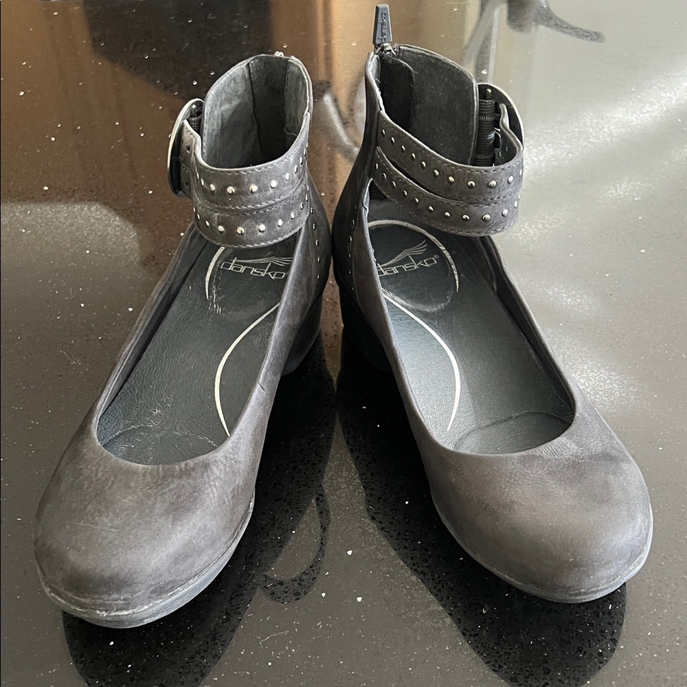 Dansko Lois Women's Black Studded Ankle Strap Suede Shoes